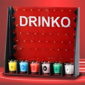 Drinkspel incl. 6 borrelglaasjes, plinko met kroonkurken, borrelglaasjes drinkspel met kans
