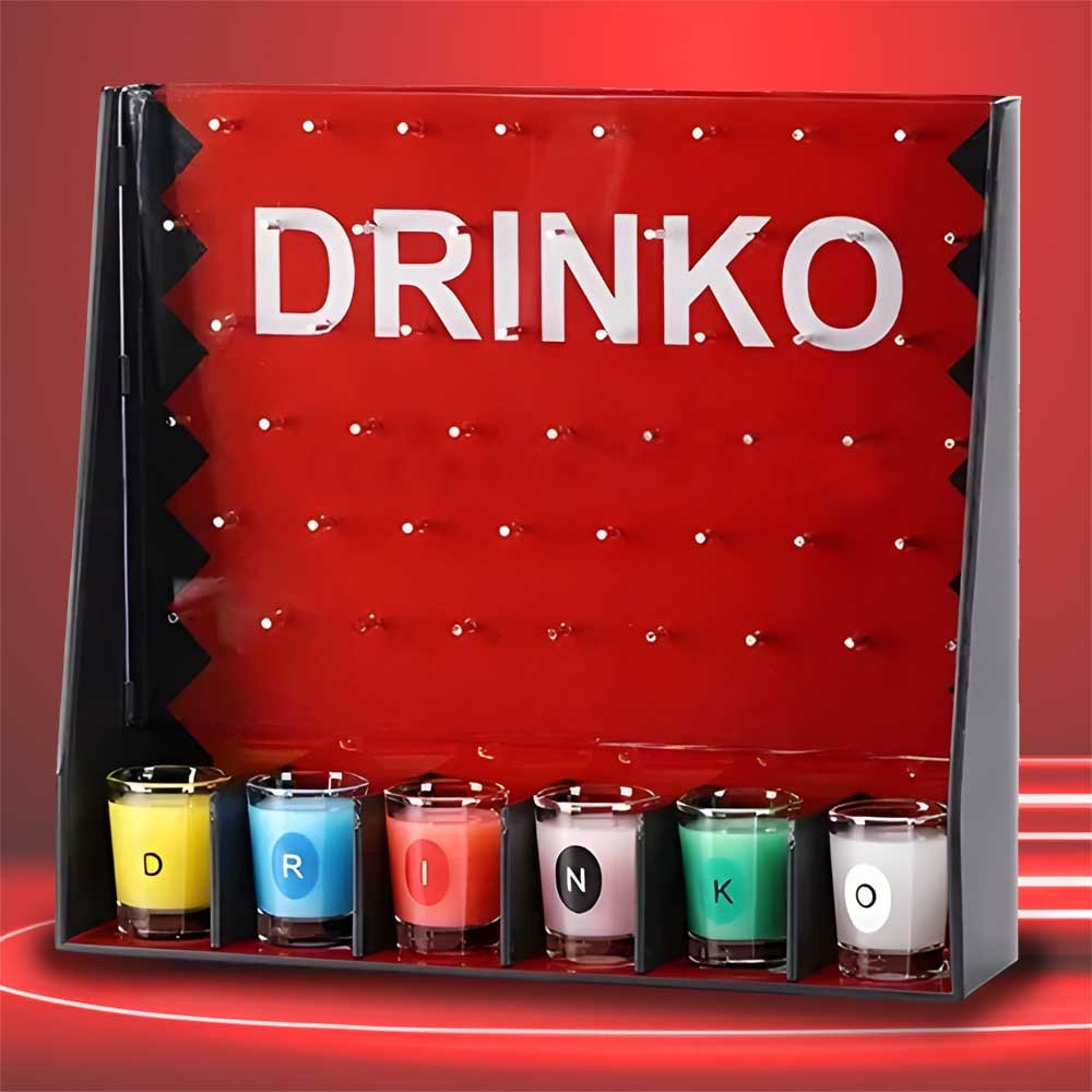 Drinkspel incl. 6 borrelglaasjes, plinko met kroonkurken, borrelglaasjes drinkspel met kans