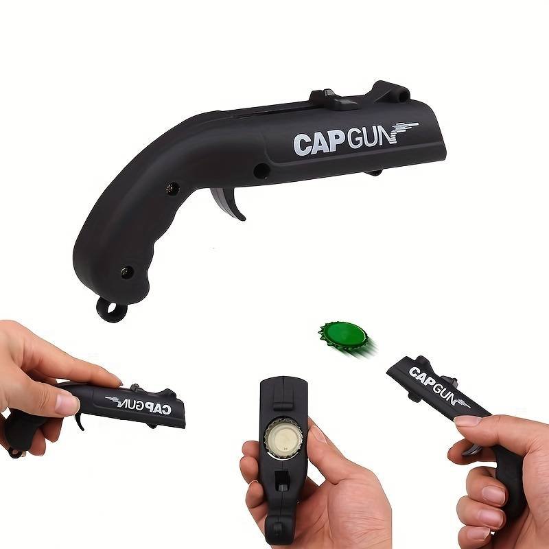 Capgun - Kronkorkenpistole, Flaschenöffner, Bieröffner, Bierdeckel Pistole mit 5 Meter Schussweite - Afbeelding 2
