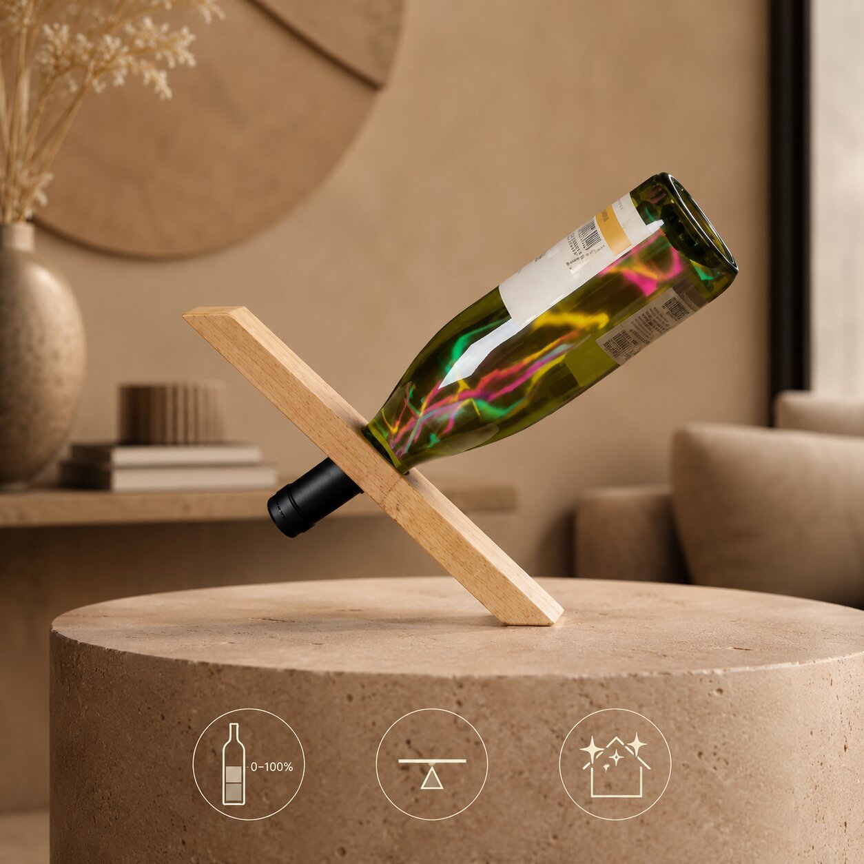 Bamboe wijnfleshouder, drijvende creatieve fleshouder met magische illusie, decoratieve presentatie wijnfles