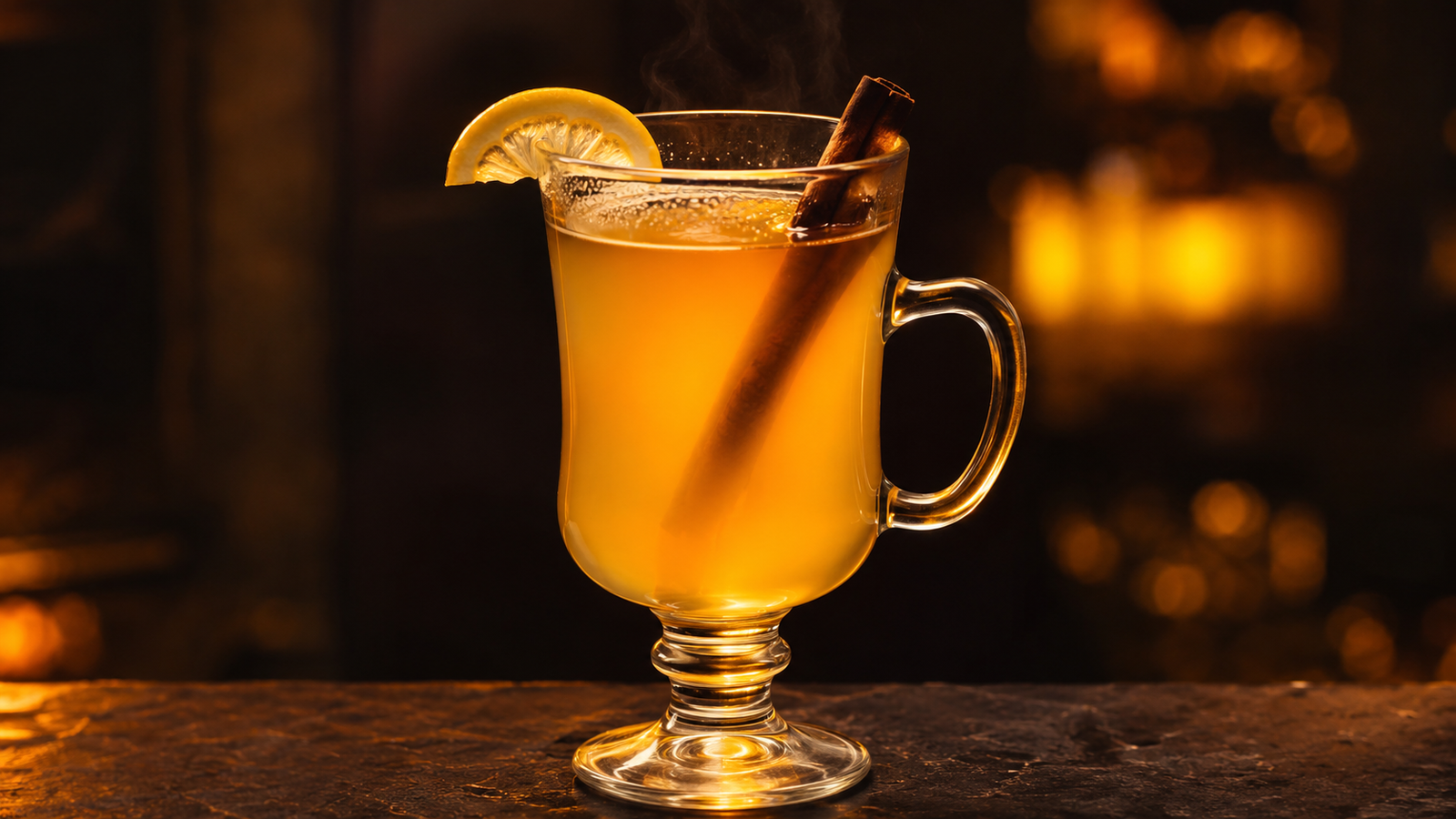 Neon Rezeptbild 232503 Hot Toddy Hot Toddy vor extrem unscharfem Neonhintergrund in der Farbe des Drinks