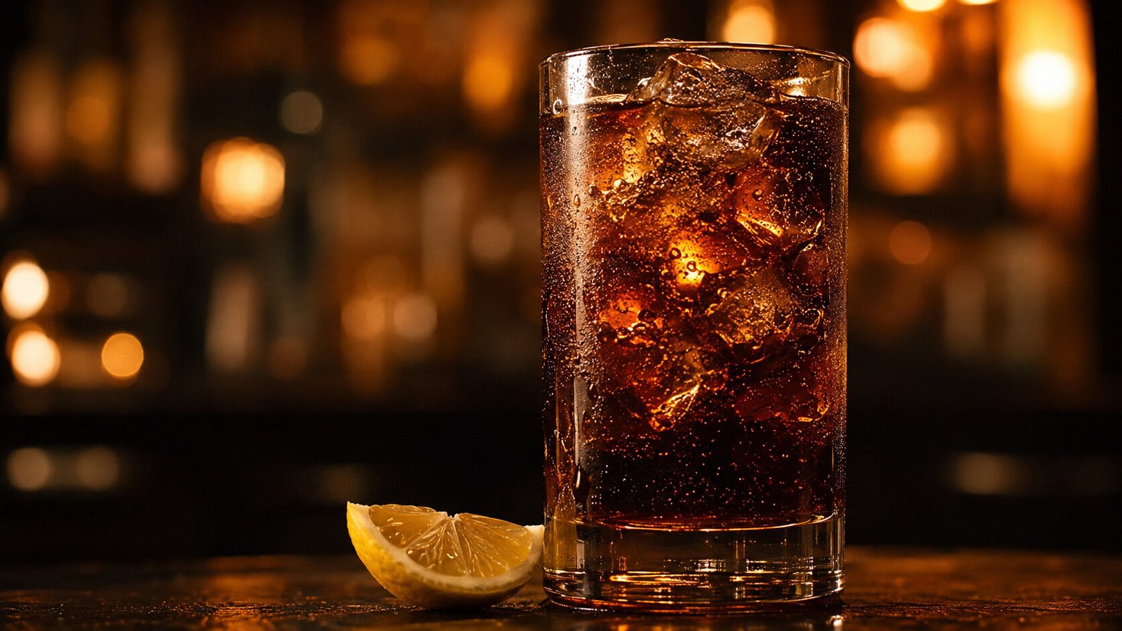 Whiskey Cola im Neonlicht Whiskey Cola im Glas vor farbigem Neonlicht